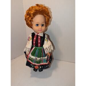 Vintage 19" Tall Hungary Costume Vinyl Doll Curly Hair Sleep Green Eyes